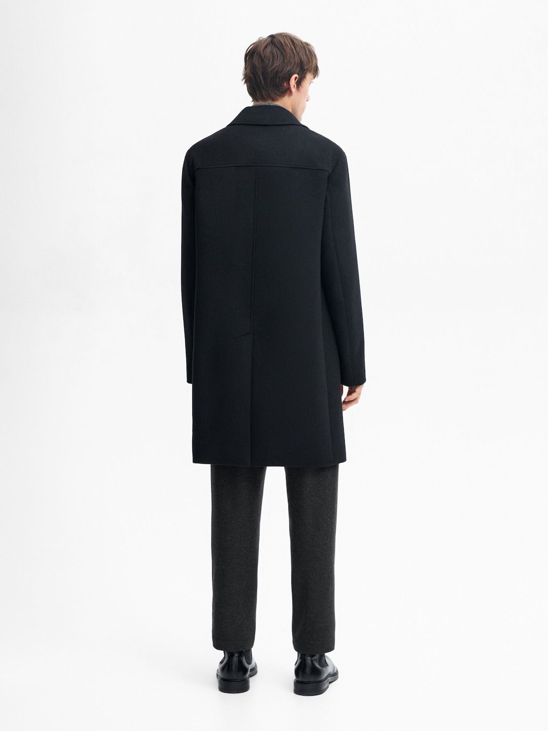 Massimo Dutti Wool Flowing Men Coat Black | US-UC9750824