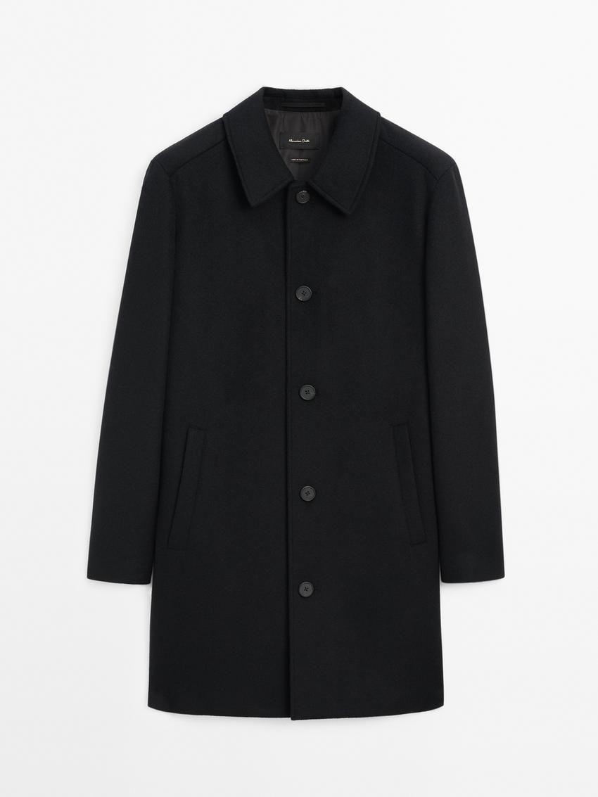 Massimo Dutti Wool Flowing Men Coat Black | US-UC9750824