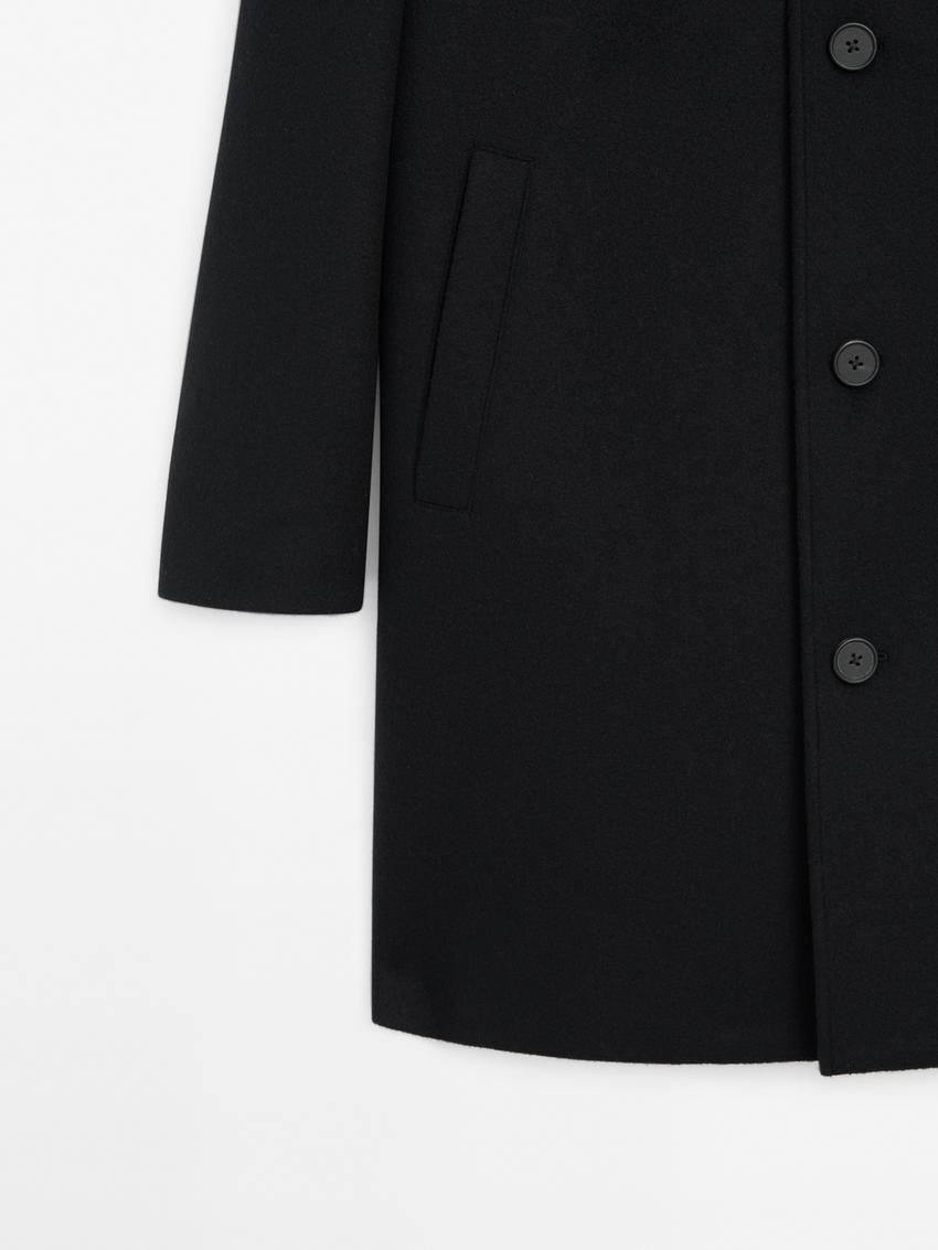 Massimo Dutti Wool Flowing Men Coat Black | US-UC9750824