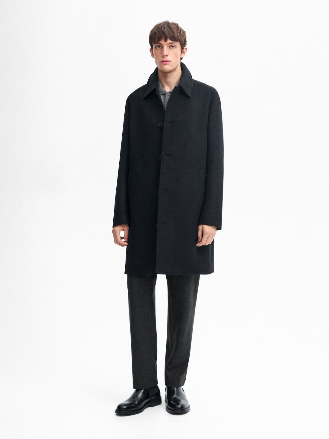 Massimo Dutti Wool Flowing Men Coat Black | US-UC9750824