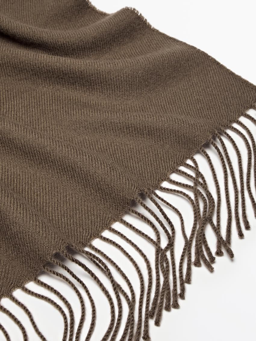 Massimo Dutti Wool Fringed Women Scarf Brown | US-LV2745081