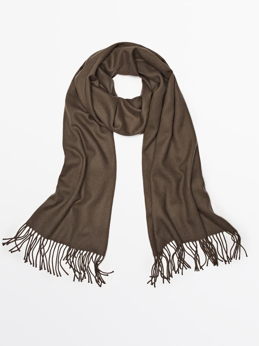 Massimo Dutti Wool Fringed Women Scarf Brown | US-LV2745081