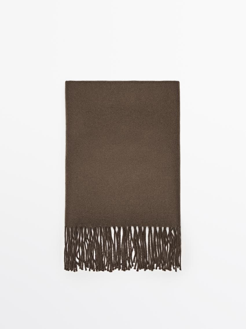 Massimo Dutti Wool Fringed Women Scarf Brown | US-LV2745081