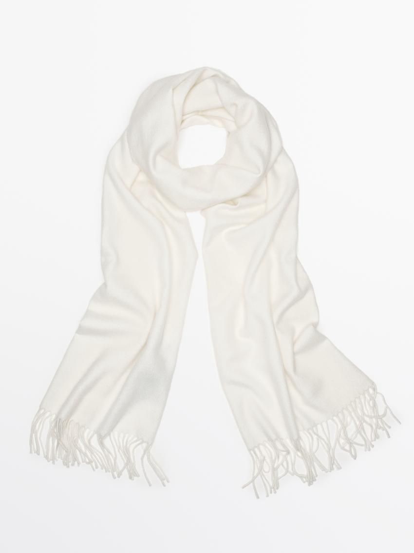 Massimo Dutti Wool Fringed Women Scarf Cream | US-UL7581643