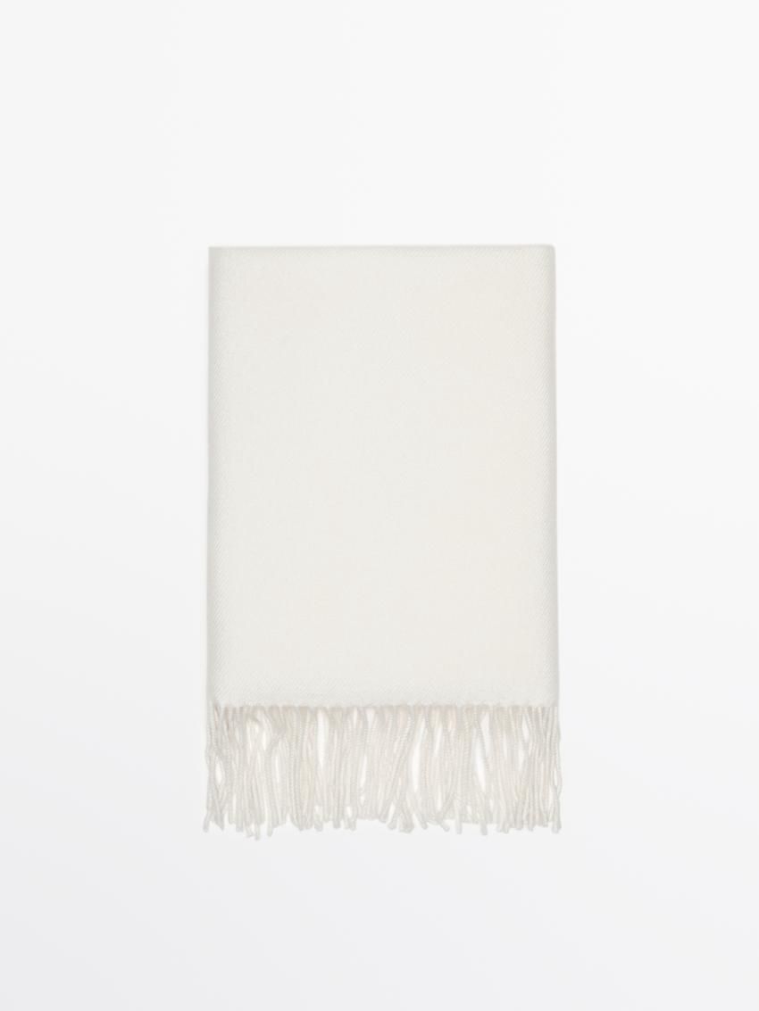 Massimo Dutti Wool Fringed Women Scarf Cream | US-UL7581643
