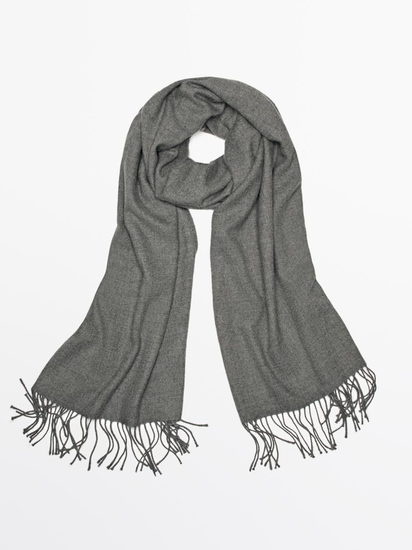 Massimo Dutti Wool Fringed Women Scarf Grey | US-XK7849125