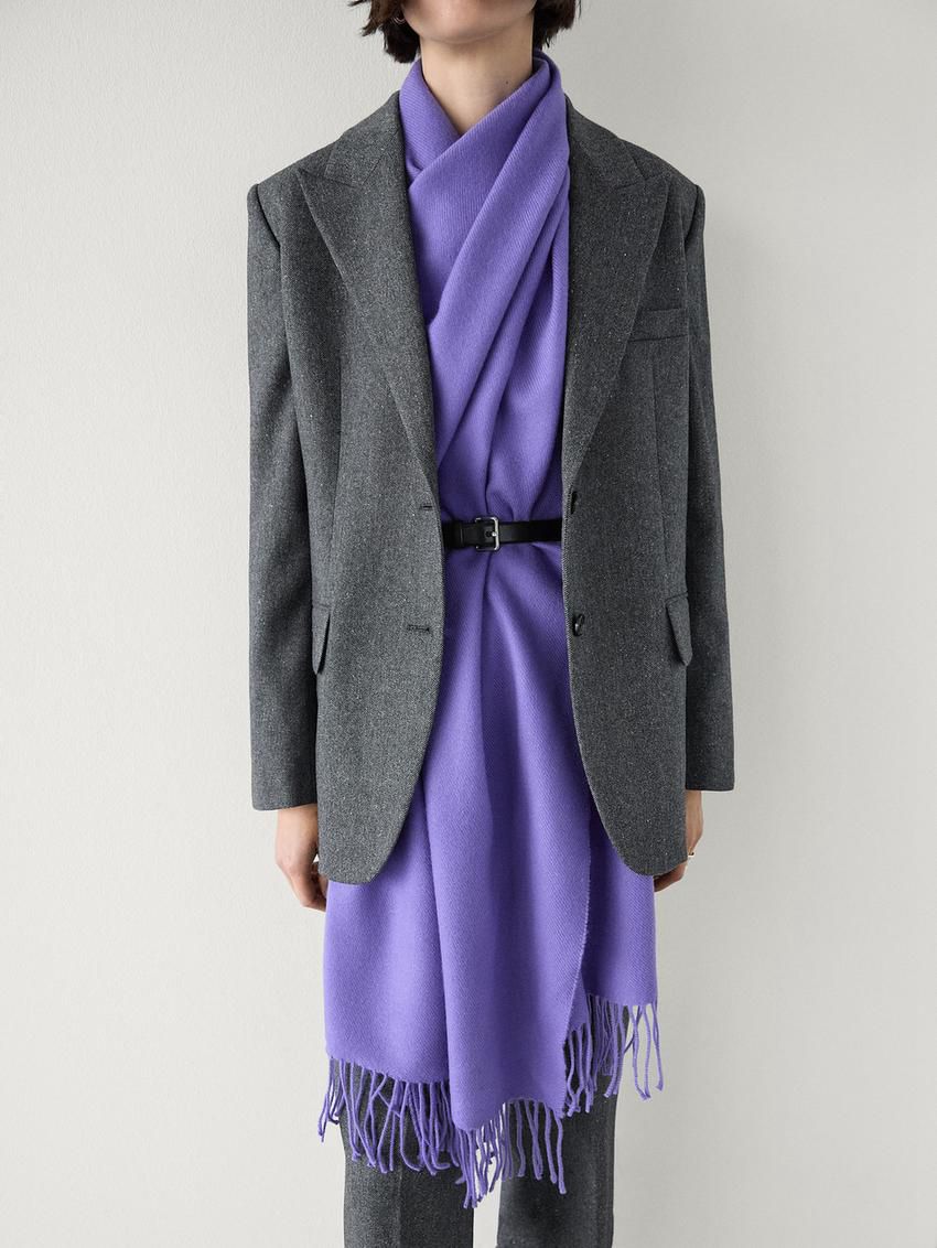Massimo Dutti Wool Fringed Women Scarf Purple | US-KV6249173