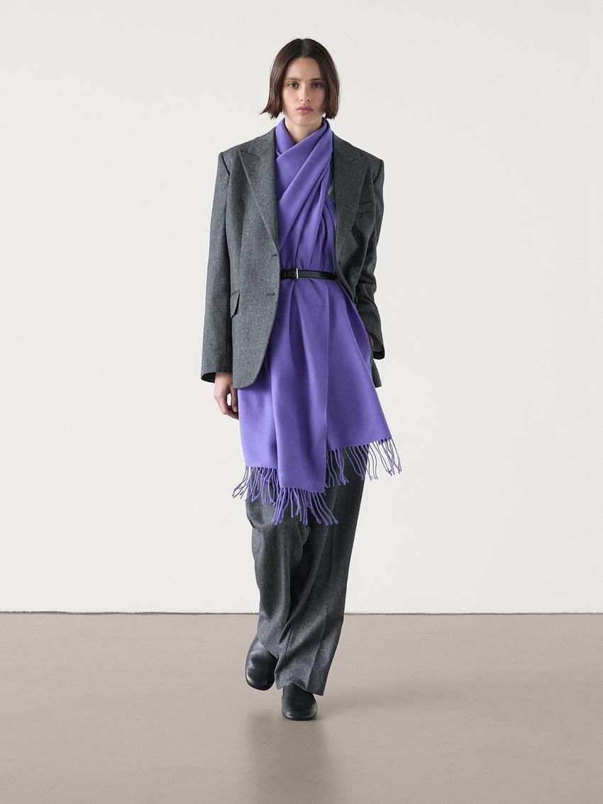 Massimo Dutti Wool Fringed Women Scarf Purple | US-KV6249173