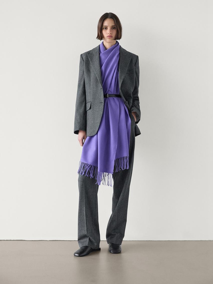 Massimo Dutti Wool Fringed Women Scarf Purple | US-KV6249173