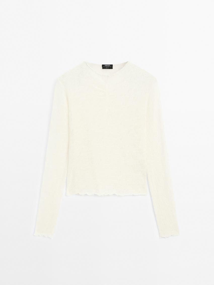 Massimo Dutti Wool Gathered Neck Women T-Shirt Cream | US-AQ4621850
