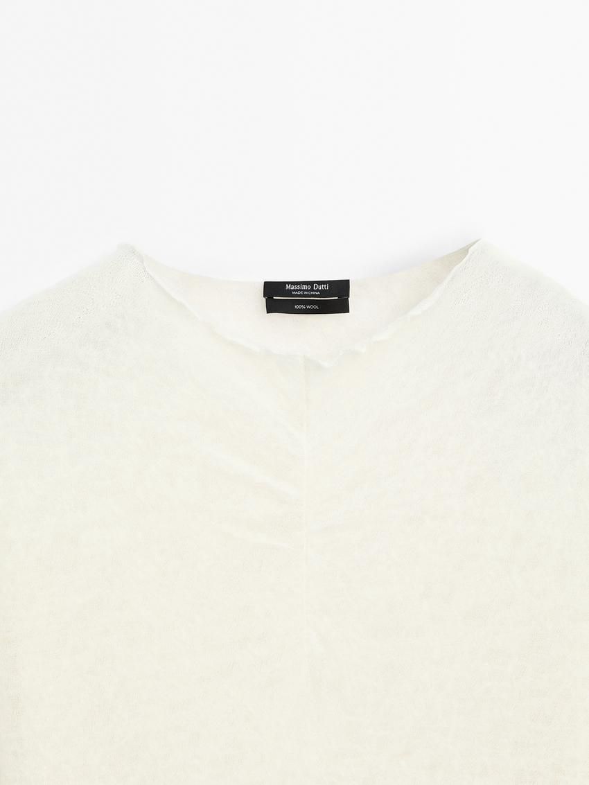 Massimo Dutti Wool Gathered Neck Women T-Shirt Cream | US-AQ4621850