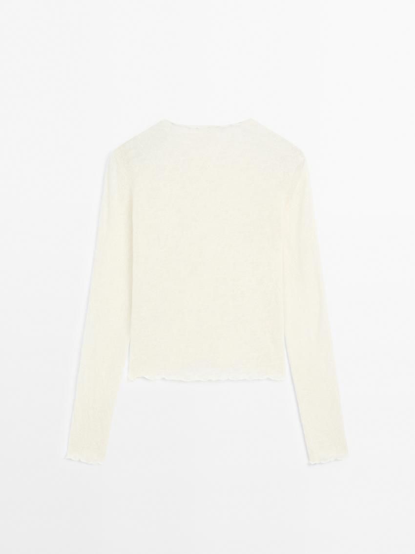 Massimo Dutti Wool Gathered Neck Women T-Shirt Cream | US-AQ4621850