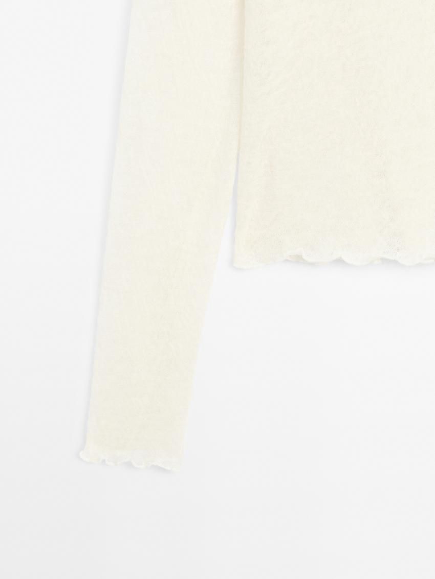 Massimo Dutti Wool Gathered Neck Women T-Shirt Cream | US-AQ4621850
