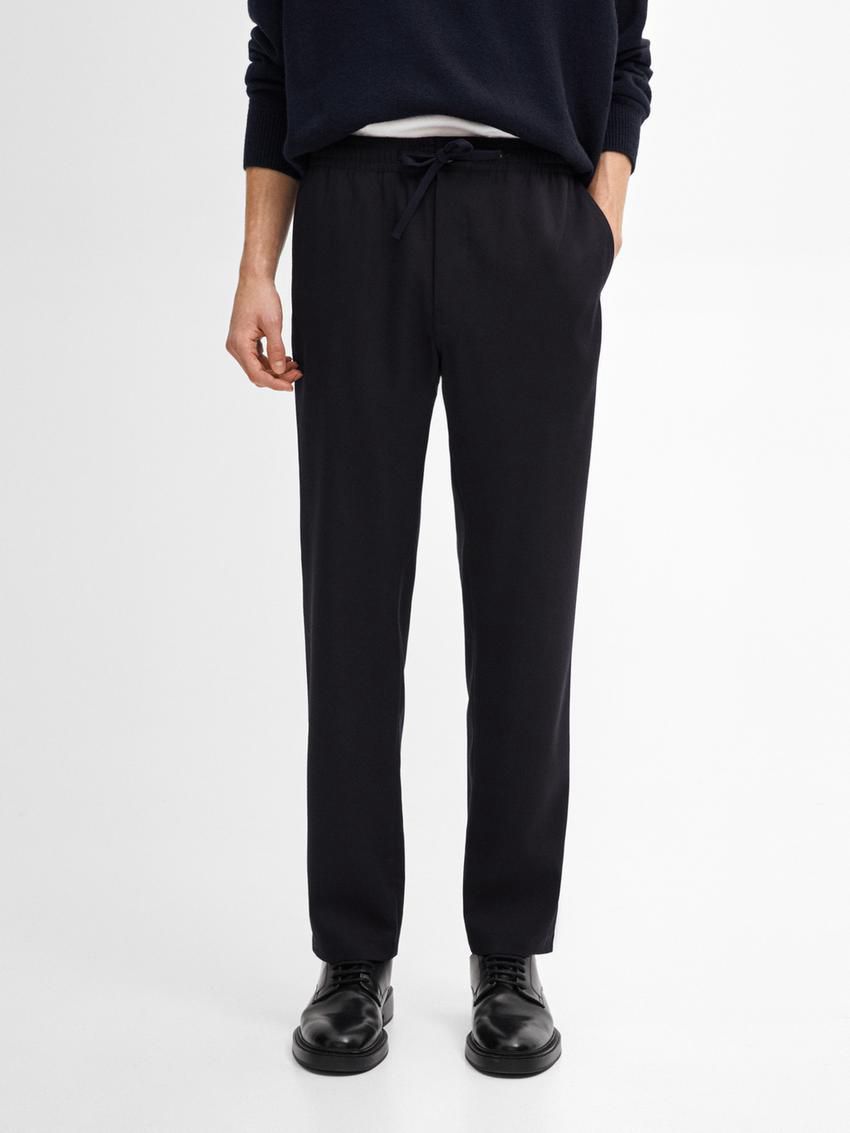 Massimo Dutti Wool Jogger Fit Men Trousers Navy | US-JO4913286