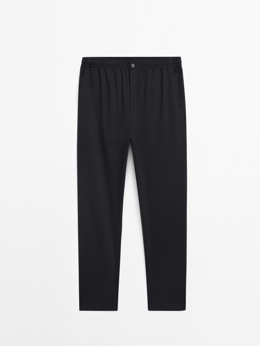 Massimo Dutti Wool Jogger Fit Men Trousers Navy | US-JO4913286