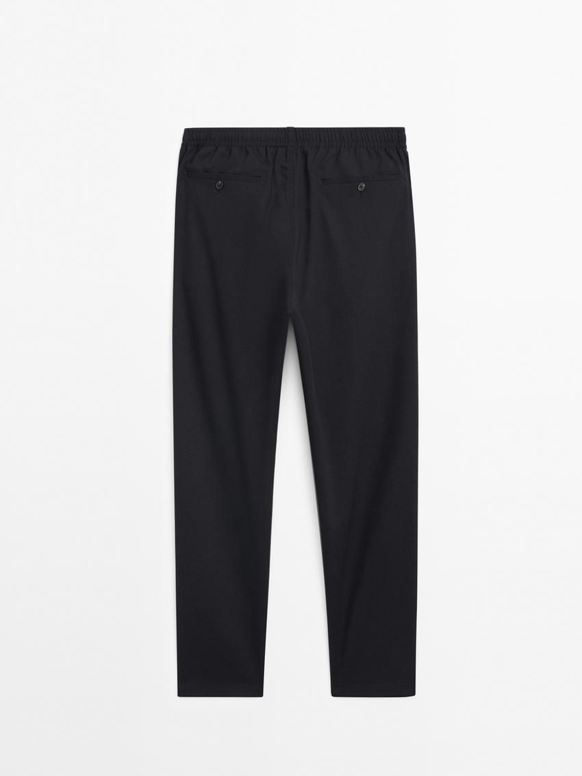Massimo Dutti Wool Jogger Fit Men Trousers Navy | US-JO4913286
