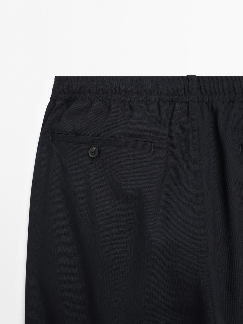 Massimo Dutti Wool Jogger Fit Men Trousers Navy | US-JO4913286