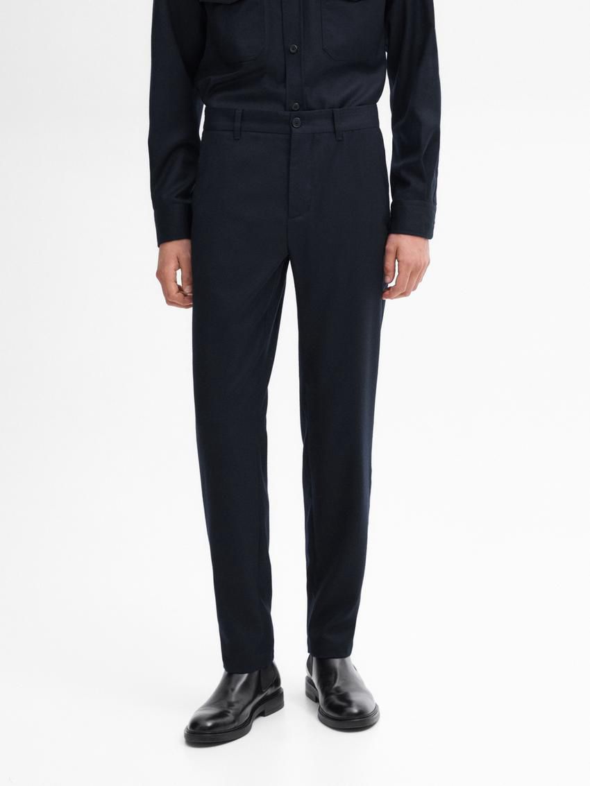 Massimo Dutti Wool Jogger Fit Men Trousers Navy | US-EI1903427