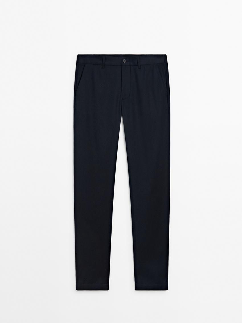 Massimo Dutti Wool Jogger Fit Men Trousers Navy | US-EI1903427