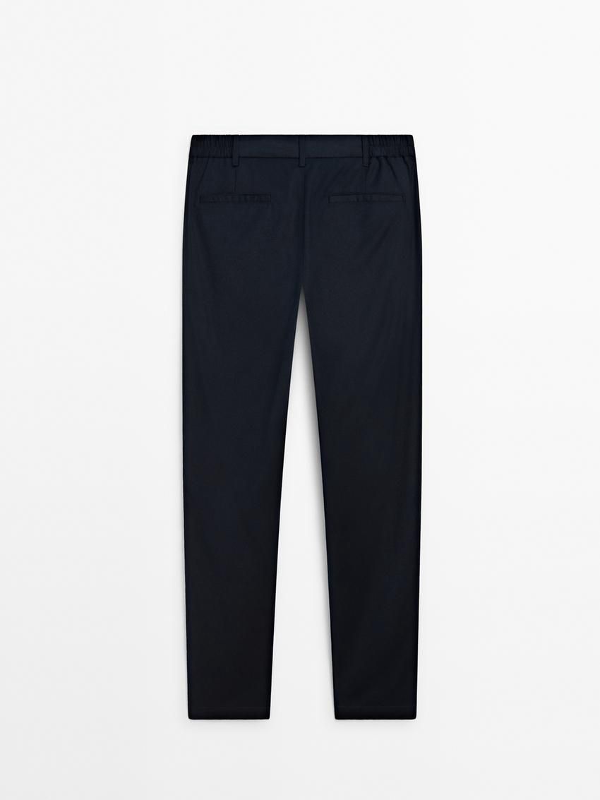 Massimo Dutti Wool Jogger Fit Men Trousers Navy | US-EI1903427