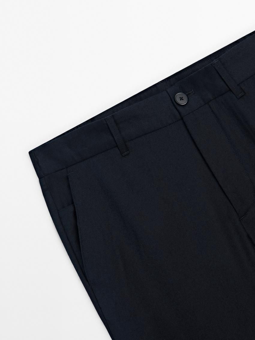Massimo Dutti Wool Jogger Fit Men Trousers Navy | US-EI1903427