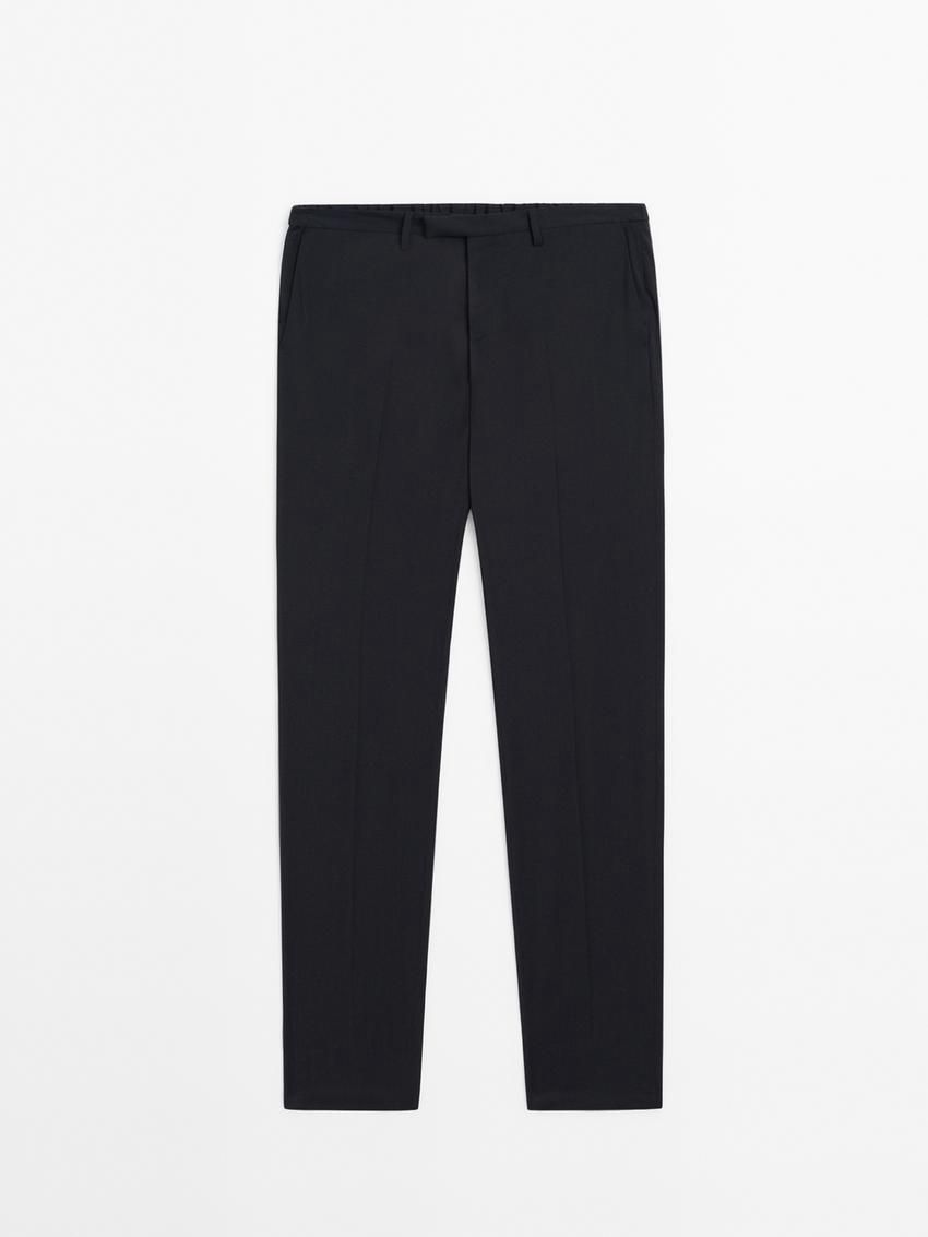 Massimo Dutti Wool Joggers With Elasticated Waistband Men Trousers Navy | US-SV9136470