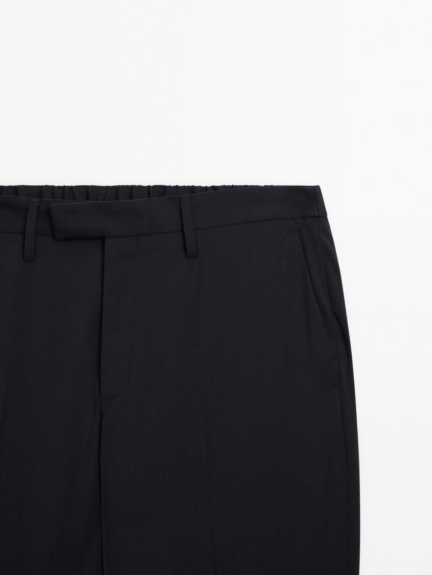 Massimo Dutti Wool Joggers With Elasticated Waistband Men Trousers Navy | US-SV9136470