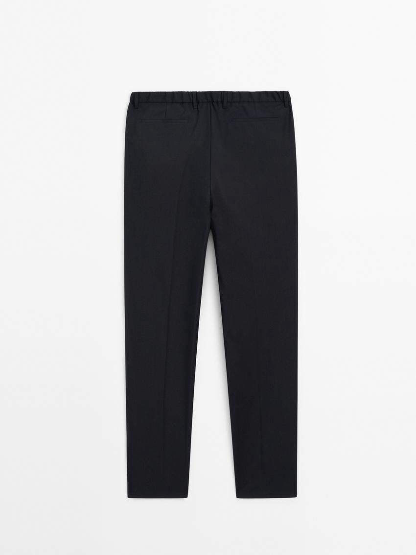 Massimo Dutti Wool Joggers With Elasticated Waistband Men Trousers Navy | US-SV9136470