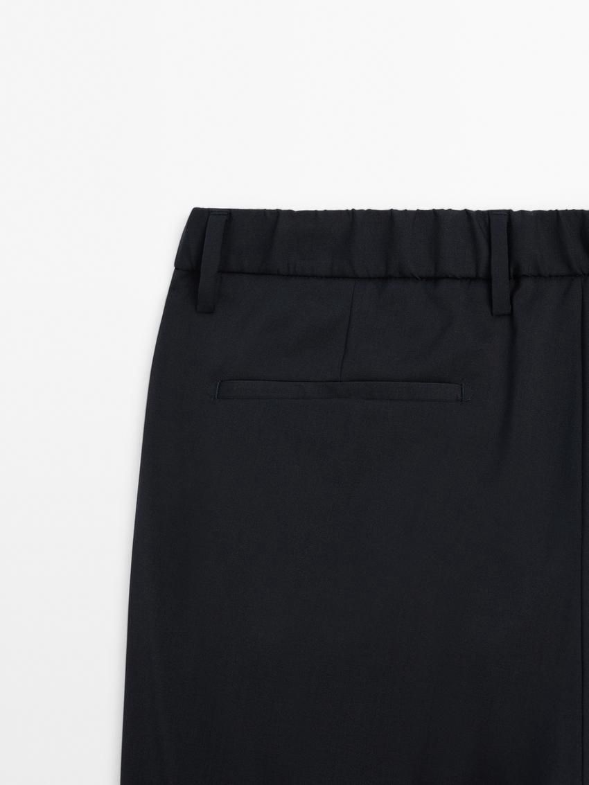 Massimo Dutti Wool Joggers With Elasticated Waistband Men Trousers Navy | US-SV9136470