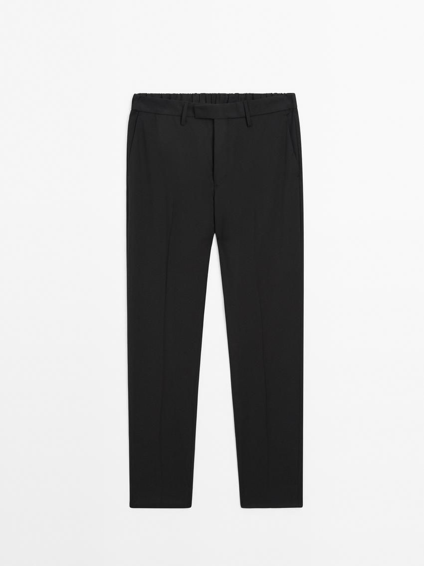 Massimo Dutti Wool Joggers With Elasticated Waistband Men Trousers Black | US-NB5430197