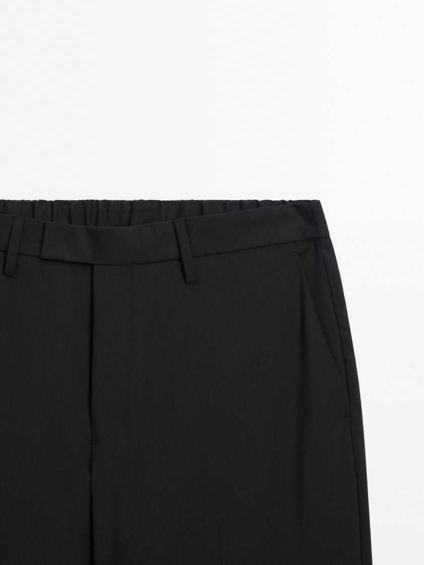 Massimo Dutti Wool Joggers With Elasticated Waistband Men Trousers Black | US-NB5430197