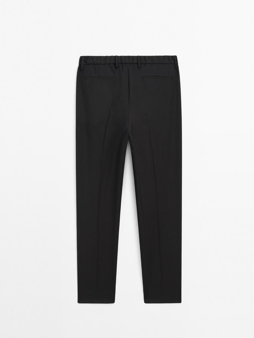 Massimo Dutti Wool Joggers With Elasticated Waistband Men Trousers Black | US-NB5430197