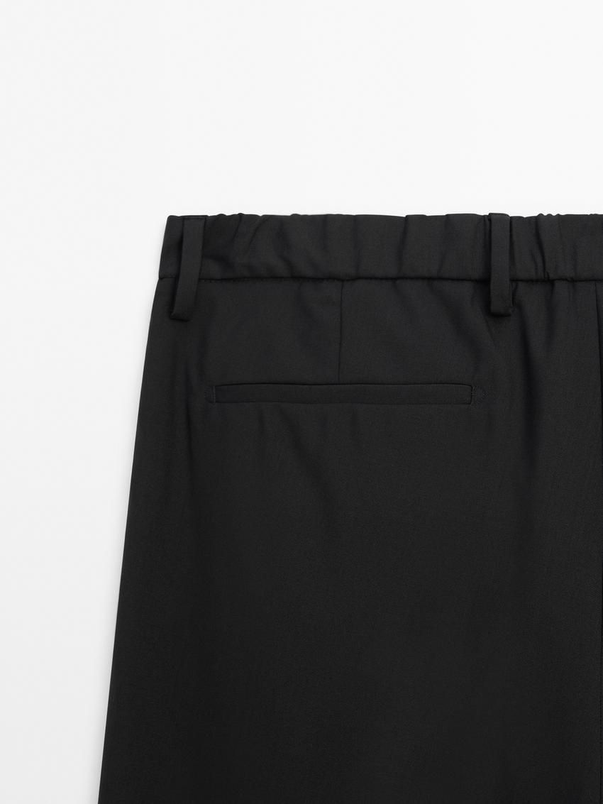 Massimo Dutti Wool Joggers With Elasticated Waistband Men Trousers Black | US-NB5430197