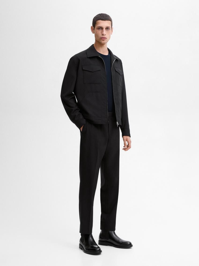 Massimo Dutti Wool Joggers With Elasticated Waistband Men Trousers Black | US-NB5430197