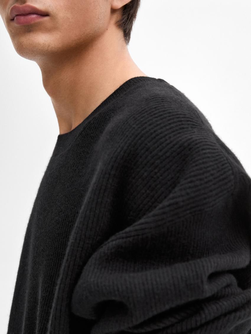 Massimo Dutti Wool Knit Men Sweater Black | US-HY9106457
