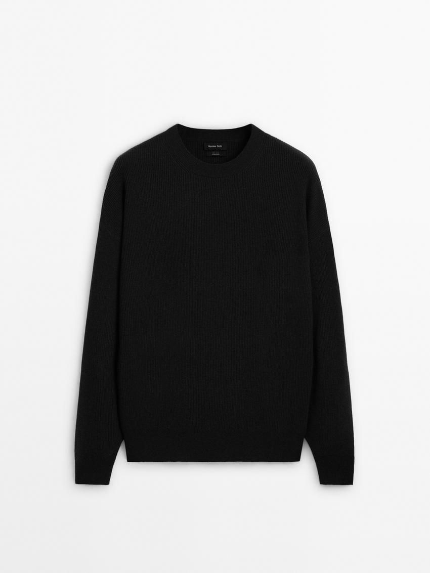 Massimo Dutti Wool Knit Men Sweater Black | US-HY9106457