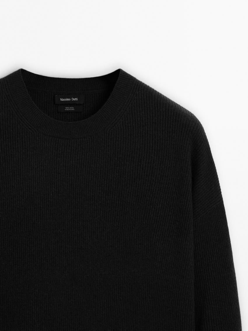 Massimo Dutti Wool Knit Men Sweater Black | US-HY9106457