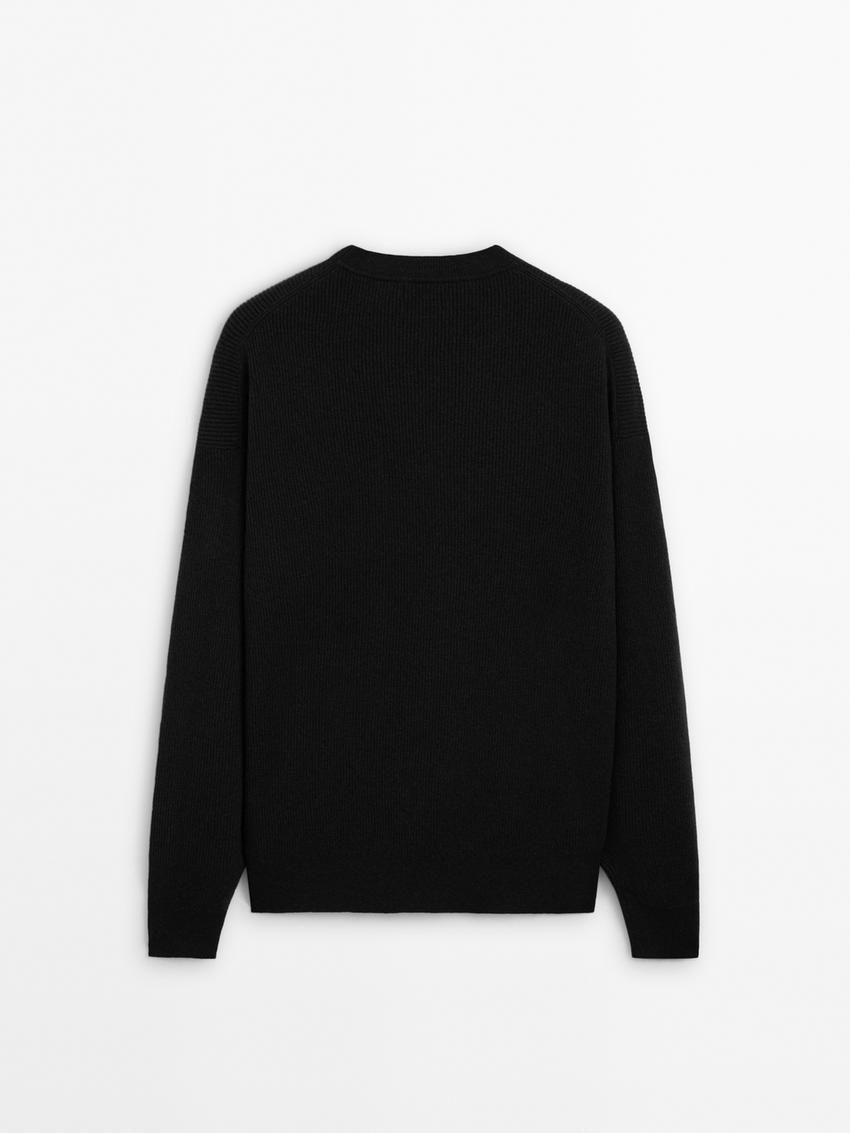 Massimo Dutti Wool Knit Men Sweater Black | US-HY9106457