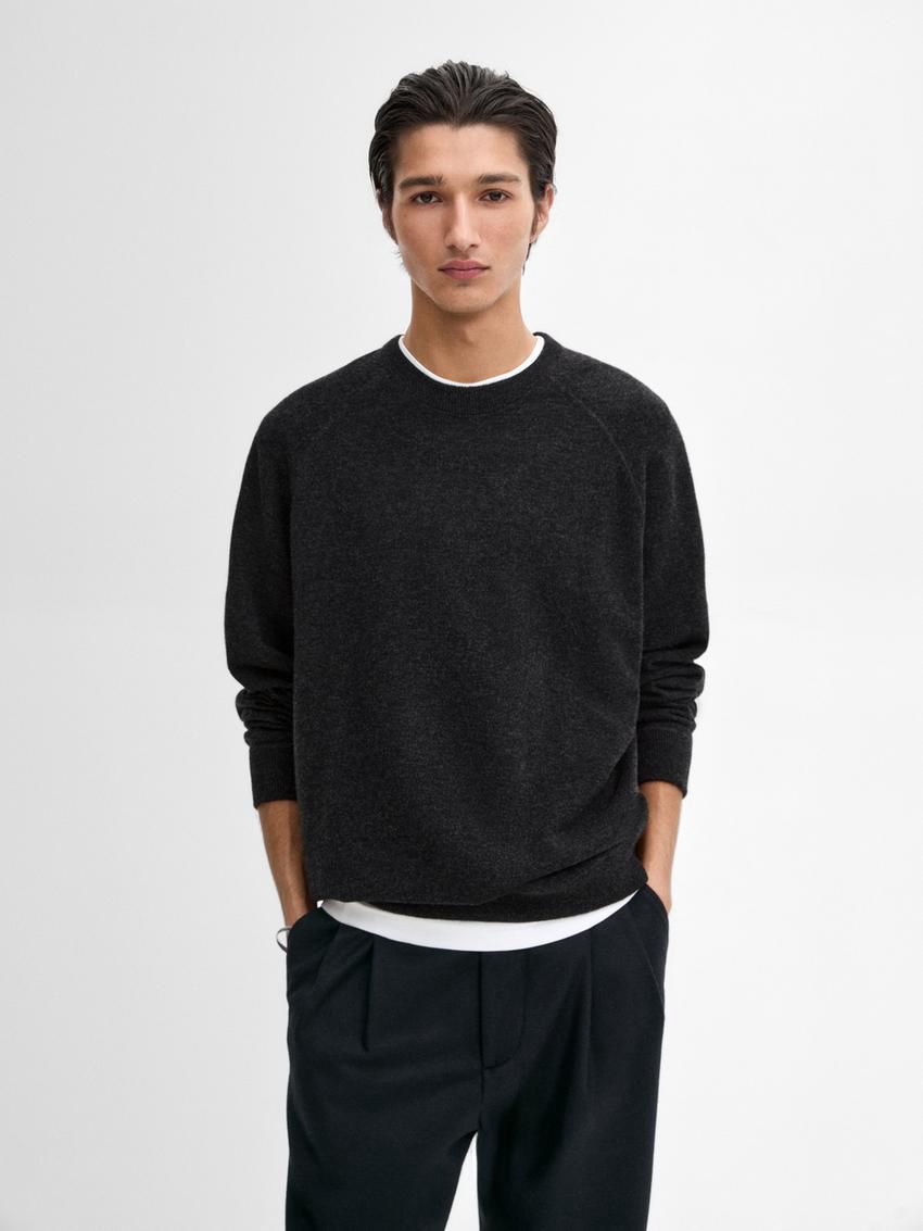 Massimo Dutti Wool Knit Men Sweater Dark Grey | US-GU1625780