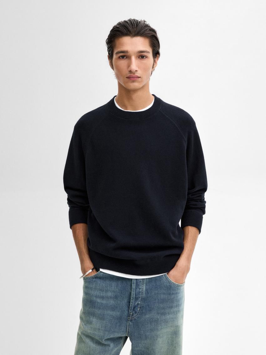 Massimo Dutti Wool Knit Men Sweater Navy | US-SL3614870