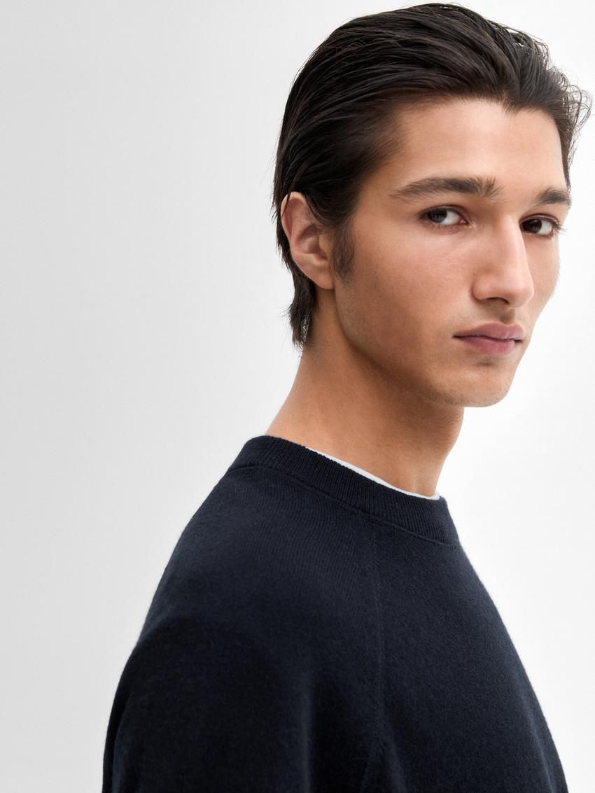 Massimo Dutti Wool Knit Men Sweater Navy | US-SL3614870