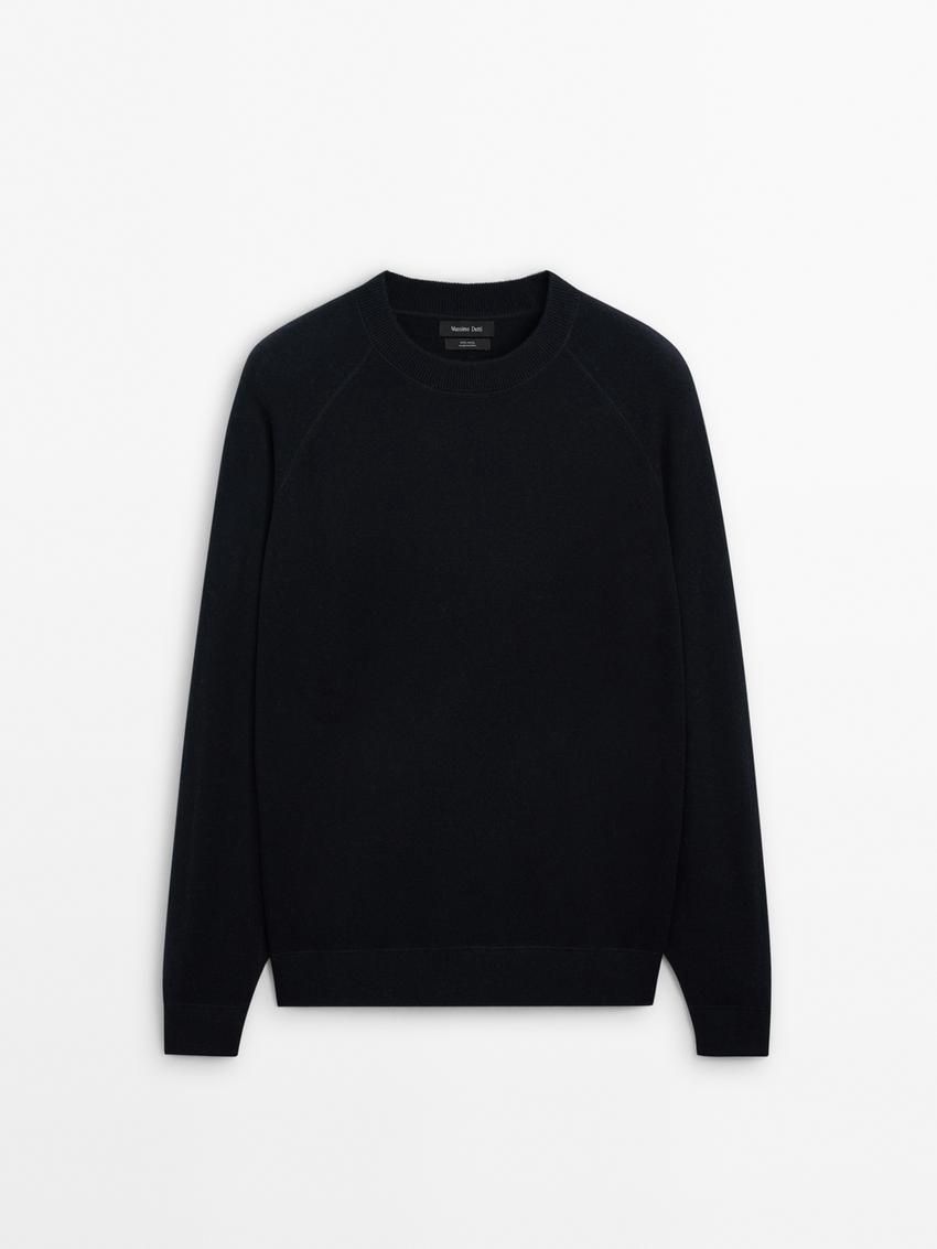 Massimo Dutti Wool Knit Men Sweater Navy | US-SL3614870