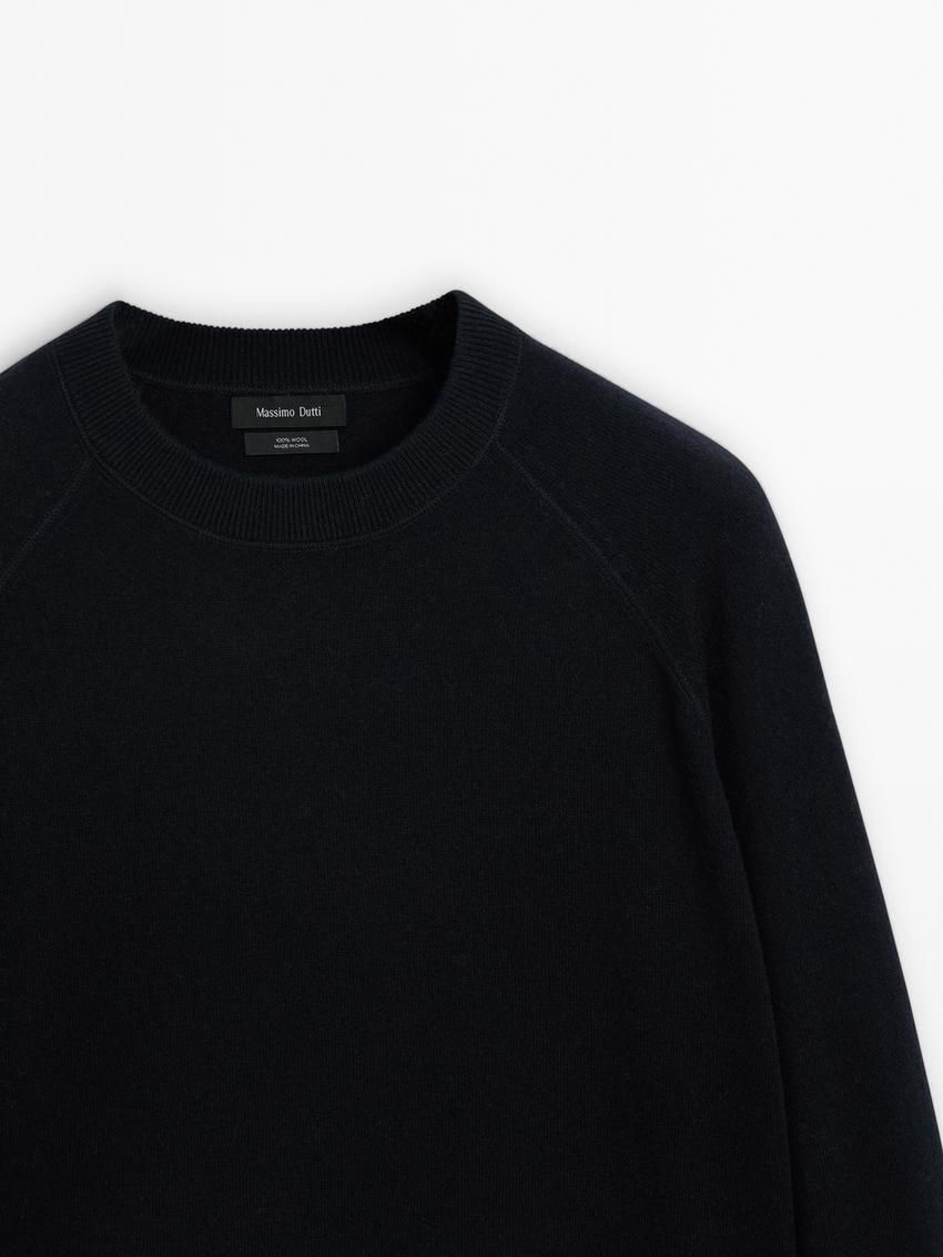 Massimo Dutti Wool Knit Men Sweater Navy | US-SL3614870