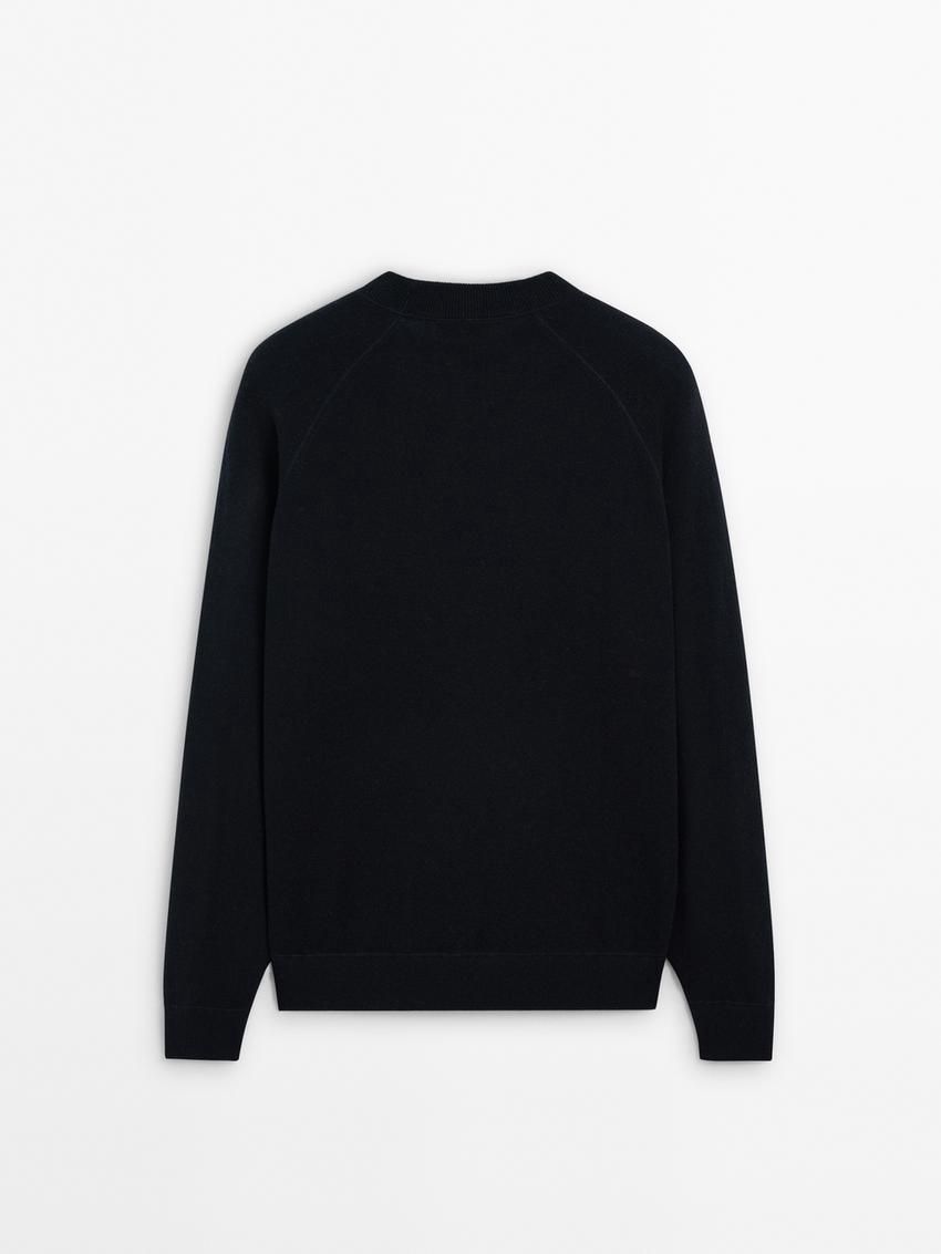 Massimo Dutti Wool Knit Men Sweater Navy | US-SL3614870