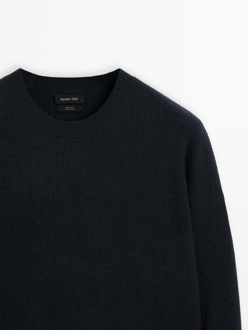 Massimo Dutti Wool Knit Men Sweater Navy | US-CS1460825