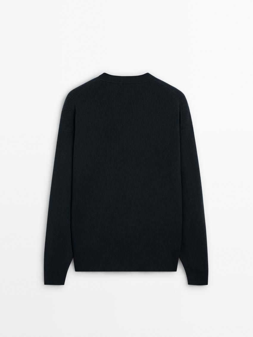 Massimo Dutti Wool Knit Men Sweater Navy | US-CS1460825