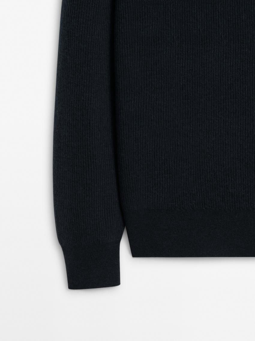 Massimo Dutti Wool Knit Men Sweater Navy | US-CS1460825