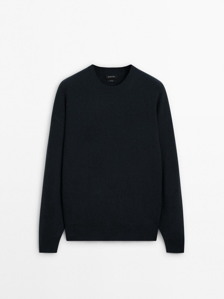 Massimo Dutti Wool Knit Men Sweater Navy | US-CS1460825