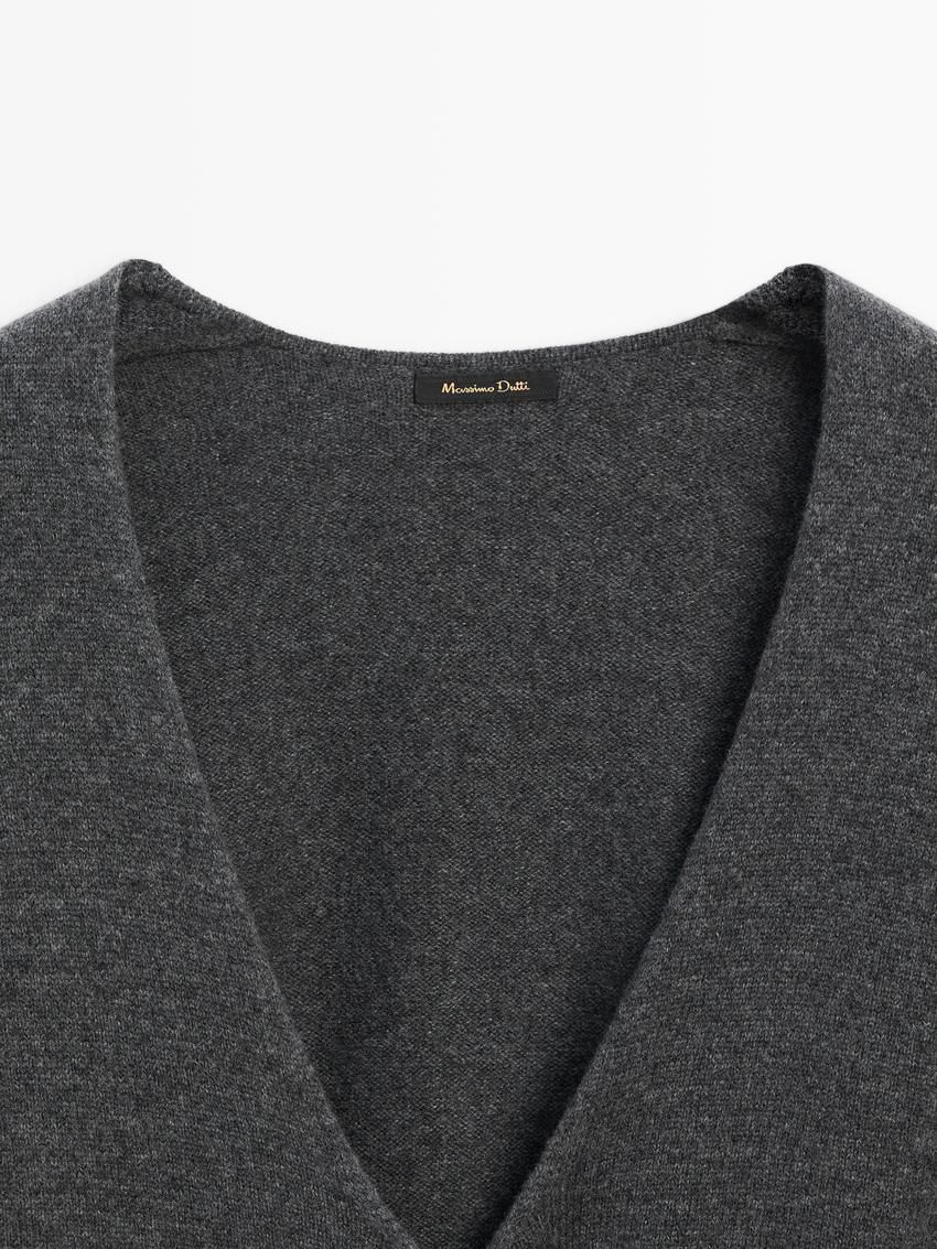 Massimo Dutti Wool Knit With Bow Women Cardigan Dark Grey | US-ZM1930476