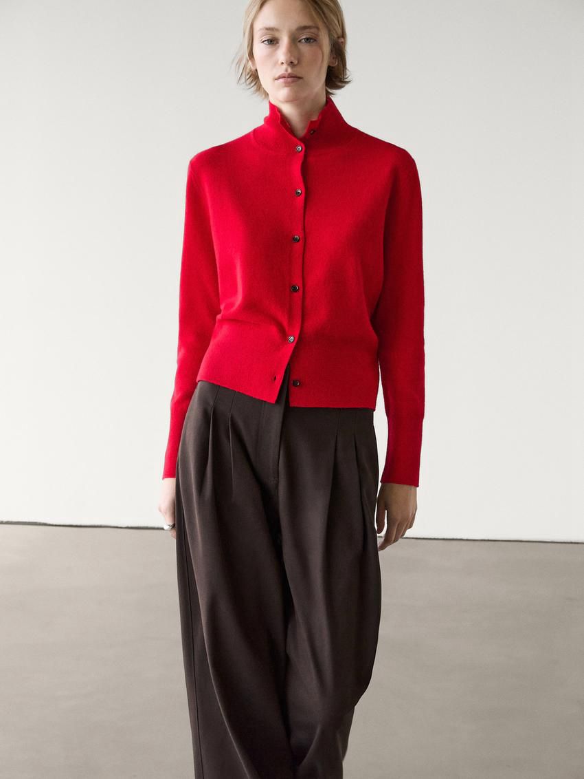 Massimo Dutti Wool Knit With Mock Turtleneck Women Cardigan Red | US-LM8179504